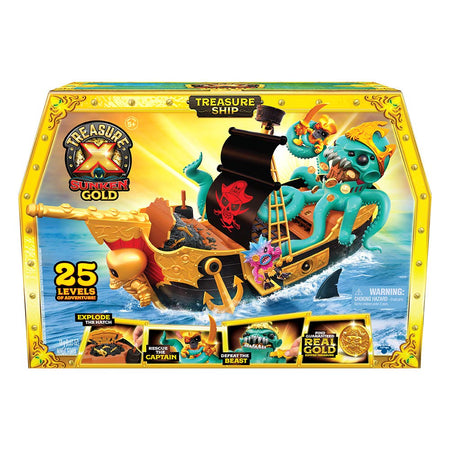 Treasure X Sunken Gold Treasure Ship Playset - 25 Levels of Adventure | Find Guaranteed Real Gold Dipped Treasure | Interactive Fun for All, Treasure Hunter