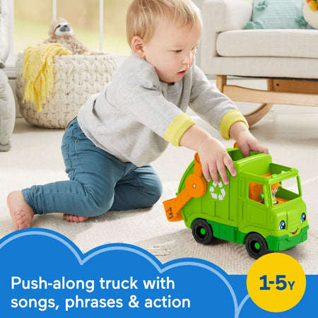 Fisher-Price Little People Recycling Truck, push-along musical toy with figure for toddlers and preschool kids ages 1 to 5 years