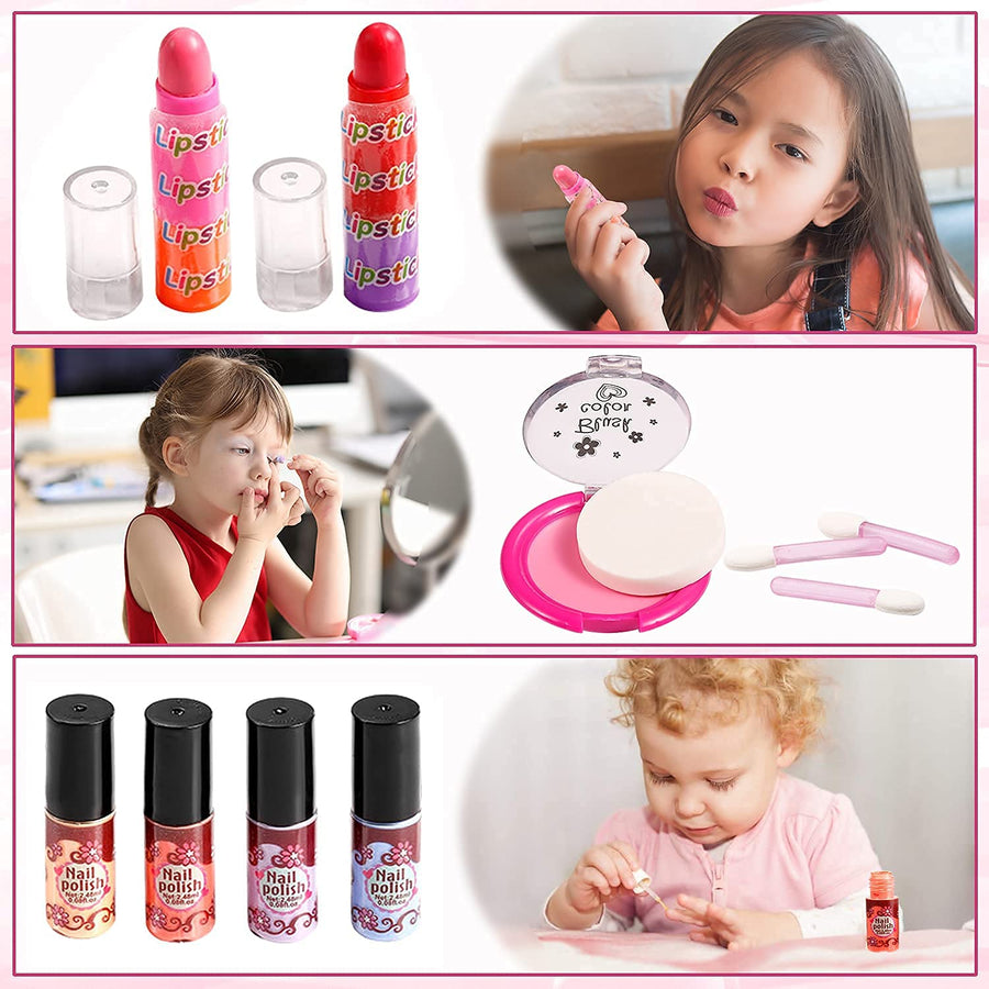 Vextronic Girl Makeup Toy Set 30 Pcs Washable Kids Makeup Kit for Girls, Pretend Play Makeup Kit for Kids, Non-Toxic, Real Cosmetic Toy Beauty Set for Kids Birthday Gift