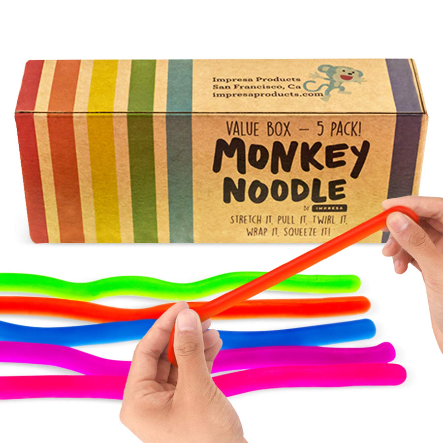 Impresa Products 5-Pack of Stretchy String Fidget / Sensory Toys (BPA/Phthalate/Latex-Free) - Stretches from 10 Inches to 8 Feet!