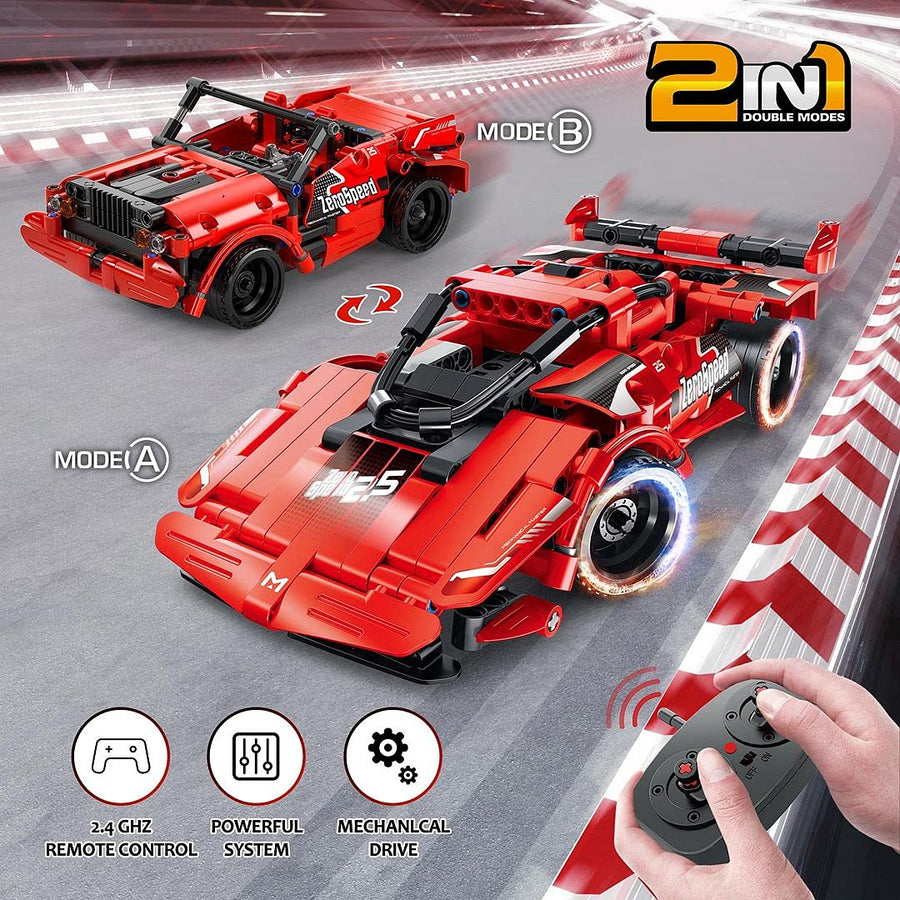 STEM Building Blocks Toys Gifts for Age 6, 7, 8, 9, 10, 11, 12 Boys and Girls, DIY Building Bricks, STEM Engineering Construction RC Toy,Racing Car with Remote Control,2 in 1 Model, 2.4GHz (351pcs)