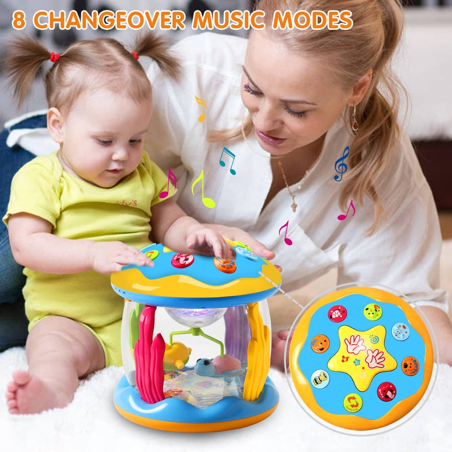 Furktem Baby Toys 6 to 12 Months Ocean Rotating Projector - Early Education Toys 12-18 Months with Various Pacify Music/Light Kids Toddler Toys for 1 2 3+ Year Old Boys Girls Birthday