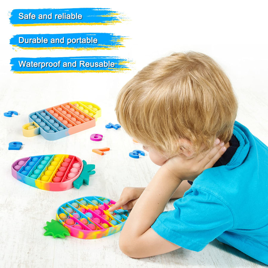 iTechjoy Pop Fidget Toys It 3 Pack for Kids and Adults, Push Bubble Its Sensory Pop Fidget Toy for Autism ADHD ADD to Relieve Stress, Pop Pop Bulk of Rainbow Ice Cream & Strawberry & Pineapple Shapes