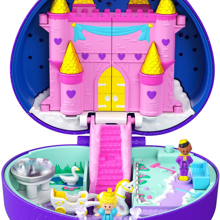 Polly Pocket Keepsake Collection Starlight Castle Compact, Enchanted Castle Theme, Special Box, Polly & Prince Dolls, Carriage, Swan & Unicorn Figures, Collectible Gift for Polly Fans