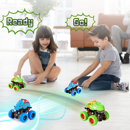 LODBY 2-Pack Double-Directions Push and Go Dinosaur Vehicles Toys Sets for Kids