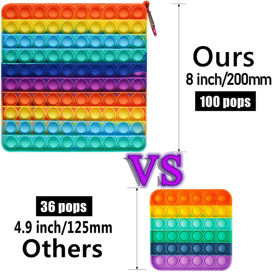 Big Size Push Pop Bubble Sensory Fidget Toys,100 Bubbles Stress Reliever Silicone Pressure Relieving Toy,for Kids Autism and Adult Anxiety Easy to Grasp Pop Silicone Toy (8 Inch,Rainbow,Square)