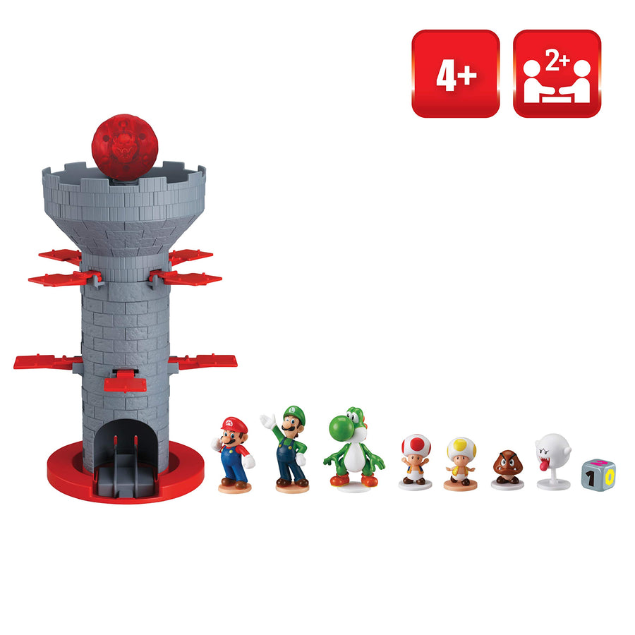 Epoch Games Super Mario Blow Up! Shaky Tower Balancing Game, Tabletop Skill and Action Game with Collectible Super Mario Action Figures