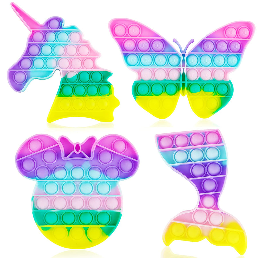 Woplagyreat 4 Pack Pop Popit Poppit Poppet Its Popper Fidget Sensory Popitsfidgets Set Kit Toy Stress Bubble Special Need Gift for Girl Kid Teen Adult Friend ADHD Unicorn Butterfly Mermaid Mouse
