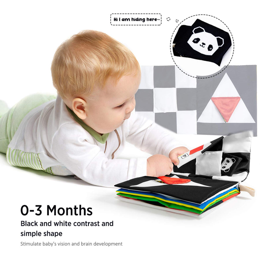 beiens Soft Baby Books, High Contrast Black and White Books Non Toxic Fabric Touch and Feel Crinkle Cloth Books Early Educational Stimulation Toys for Infants Toddlers, Baby Gift Stroller Toys