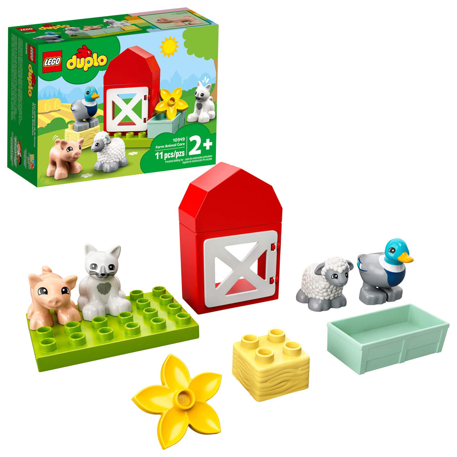 LEGO DUPLO Town Farm Animal Care 10949 Imaginative Build-and-Play Toy for Toddlers; Buildable Farm Playset with 4 Animal Figures – a Duck Toy, Cat Figure, Pig Toy and Sheep Toy, New 2021 (11 Pieces)