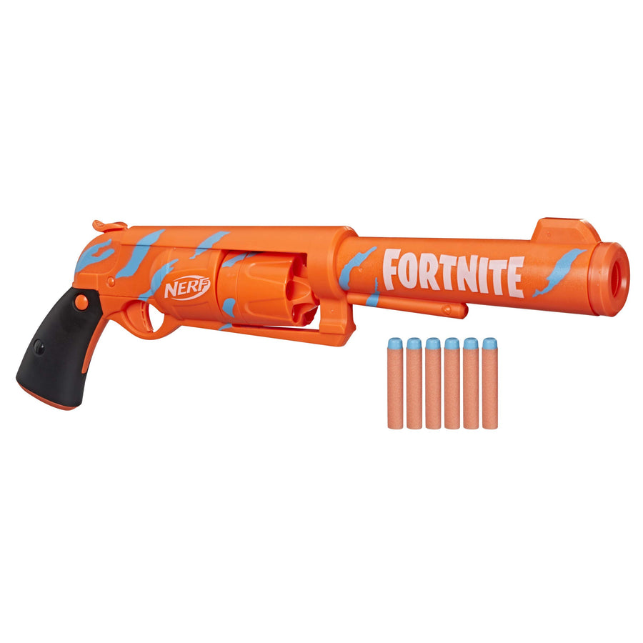 NERF Fortnite 6-SH Dart Blaster -- Camo Pulse Wrap, Hammer Action Priming, 6-Dart Rotating Drum, Includes 6 Official Elite Darts