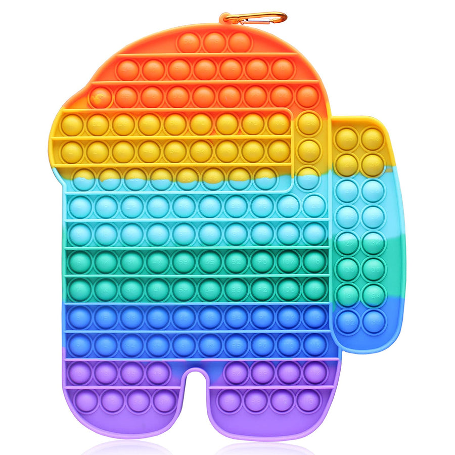 Big Size Pop Push Bubble Fidget Sensory Toy, Jumbo Rainbow Silicone Fidget Poppers, Anxiety Stress Toys Reliever Children Puzzle Game Toy Gift for Adults Kids (Rainbow)