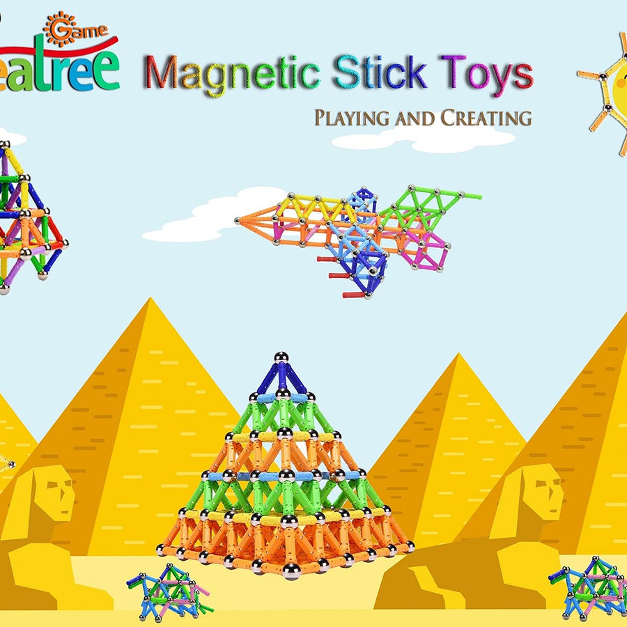 Veatree 160 Pcs Magnetic Building Sticks Blocks Toys, Magnet Educational Toys Magnetic Blocks Sticks Stacking Toys Set for Kids and Adult, Non-Toxic Building Toy 3D Puzzle with Storage Bag