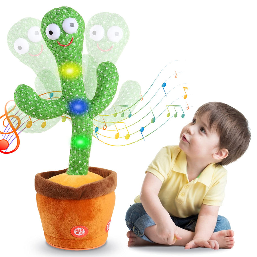Kids Dancing Cactus Toys for Baby Boys and Girls, Talking Sunny Cactus Toy Electronic Plush Toy Singing, Record & Repeating What You Say with 120 English Songs and LED Lighting for Home Decor