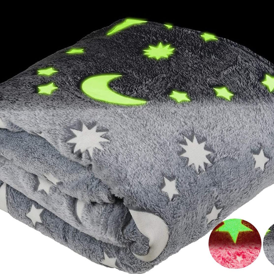 Glow in The Dark Throw Blanket Gift for Kids - Fun, Cozy Fleece Throw Blanket Made from Plush Polyester | Wrinkle-Resistant Soft Blanket Measures 50 x 60 Inches | Grey