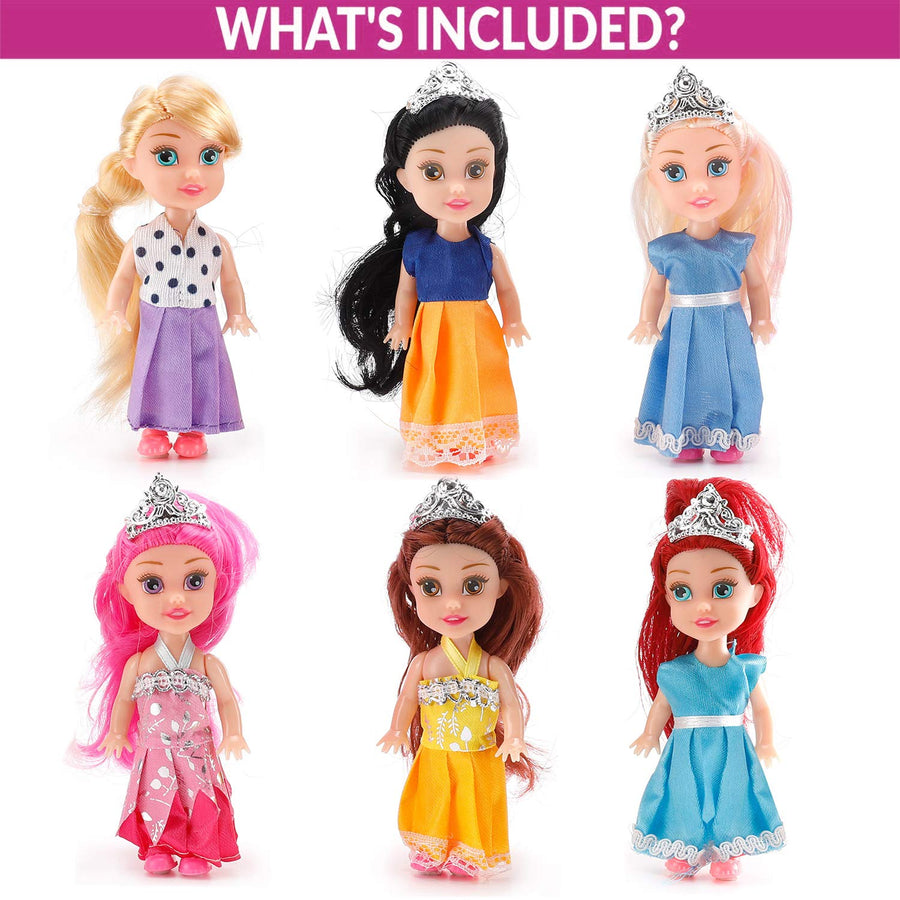Liberty Imports 6 PCs Miniature Pocket Princess Dolls with Dresses Girls Play Set Collection (4.5-Inches)
