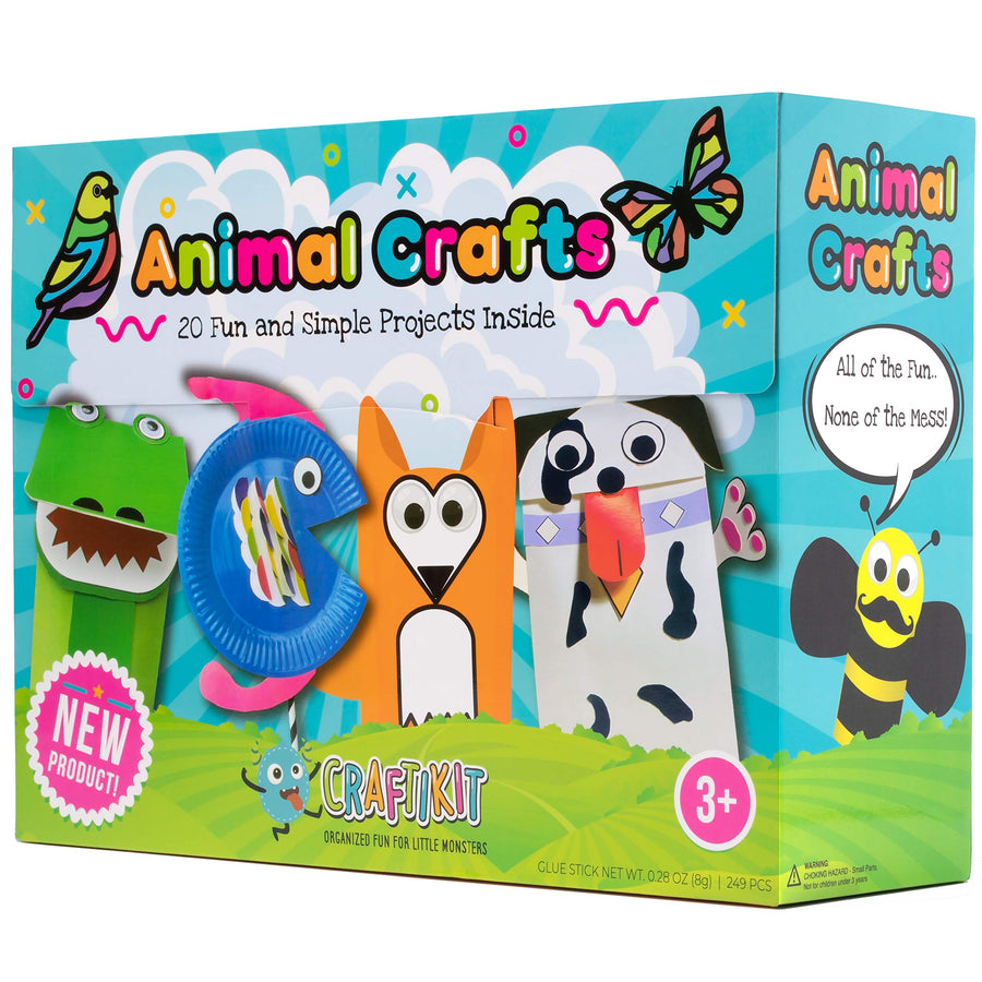 Craftikit Arts and Crafts for Kids - 20 All-Inclusive Fun Toddler Craft Box for Kids - Organized Art Supplies for Kids Ages 3-8 - Animal-Themed Kids Craft Kits