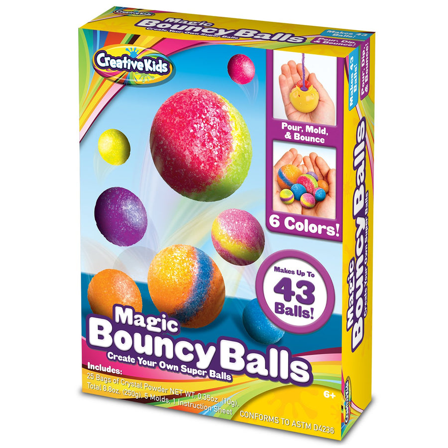 Creative Kids DIY Magic Bouncy Balls - Create Your Own Crystal Powder Balls Craft Kit for Kids - Includes 25 Bags of Multicolored Crystal Powder & 5 Molds - Makes Up to 43 Balls