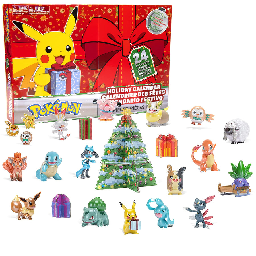 Pokemon 2021 Holiday Advent Calendar for Kids, 24 Gift Pieces - Includes 16 Toy Character Figures & 8 Christmas Accessories - Ages 4+