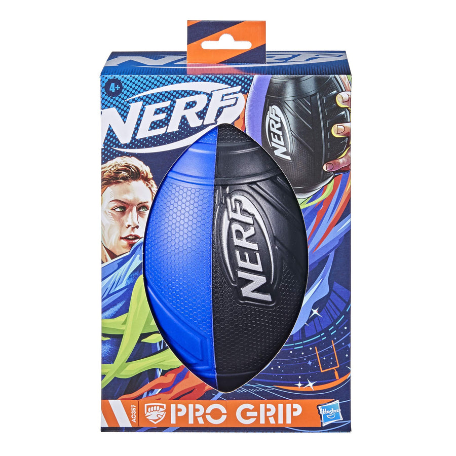 Nerf Pro Grip Football -- Classic Foam Ball -- Easy to Catch and Throw -- Great for Indoor and Outdoor Play -- Blue