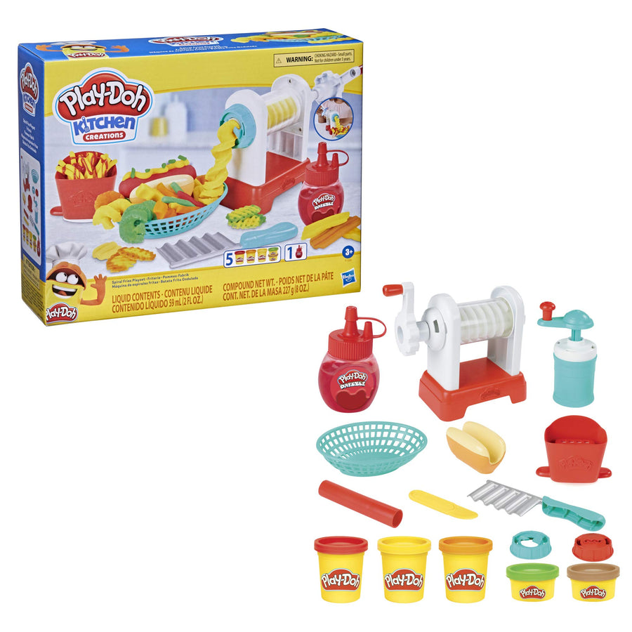 Play-Doh Kitchen Creations Spiral Fries Playset for Kids 3 Years and Up with Toy French Fry Maker, Drizzle, and 5 Modeling Compound Colors, Non-Toxic