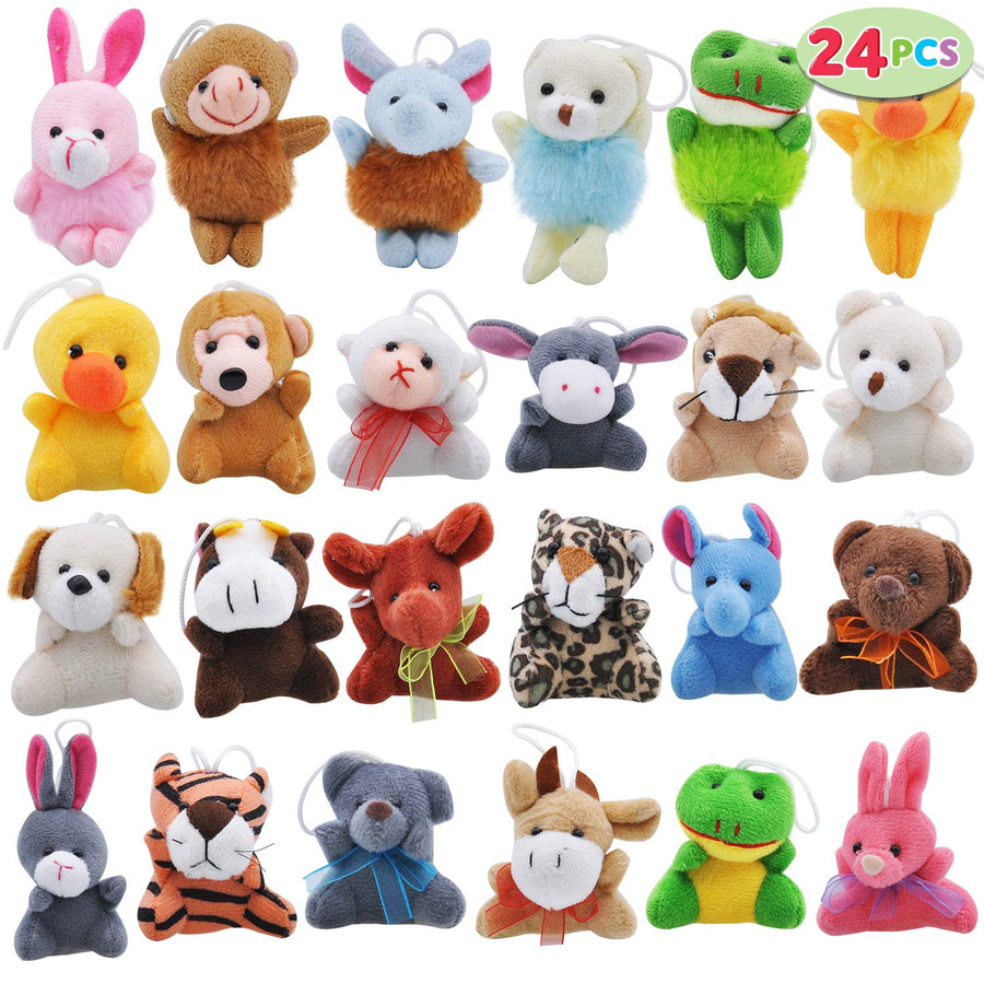 Joyin Toy 24 Pack Mini Animal Plush Toy Assortment (24 units 3" each) Kids Valentine Gift Easter Egg Filter Party Favors