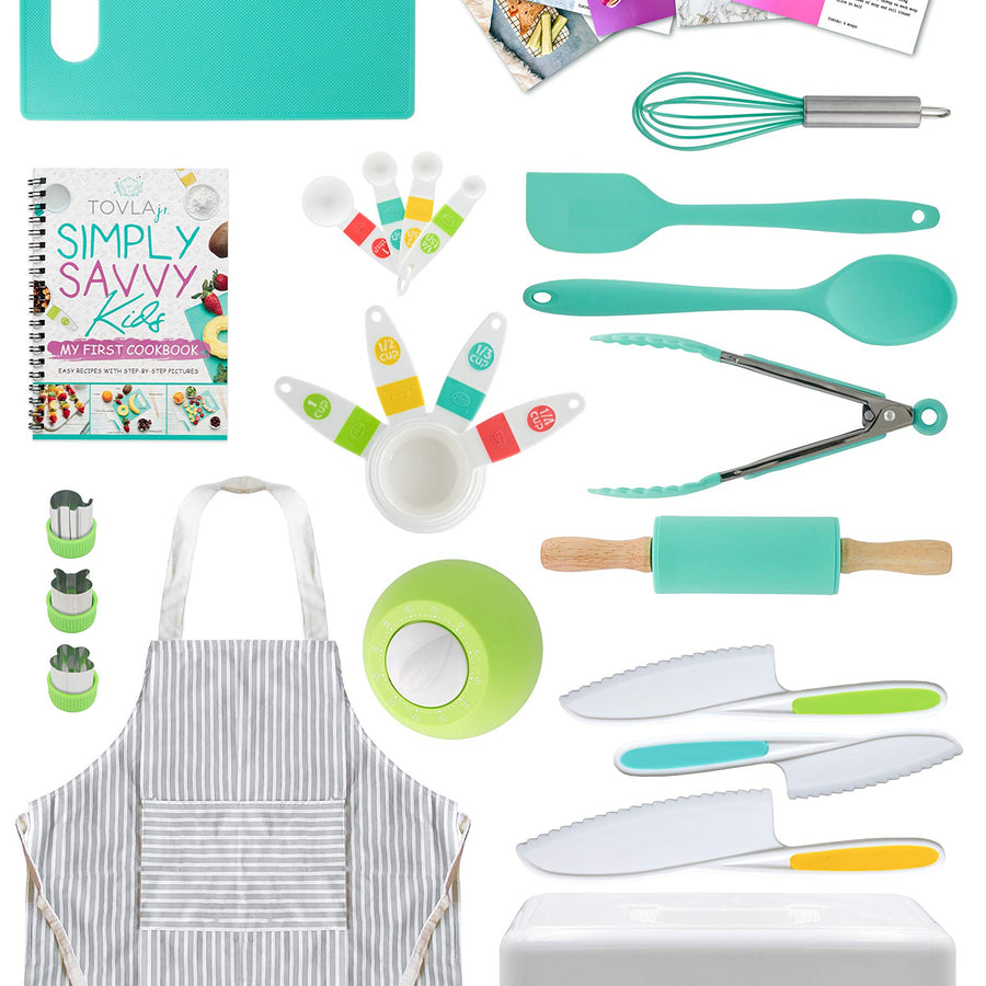 Tovla Jr. Kids Cooking and Baking Gift Set with Storage Case - Complete Cooking Supplies for the Junior Chef - Kids Baking Set for Girls & Boys - Real Accessories & Utensils for the Curious Child