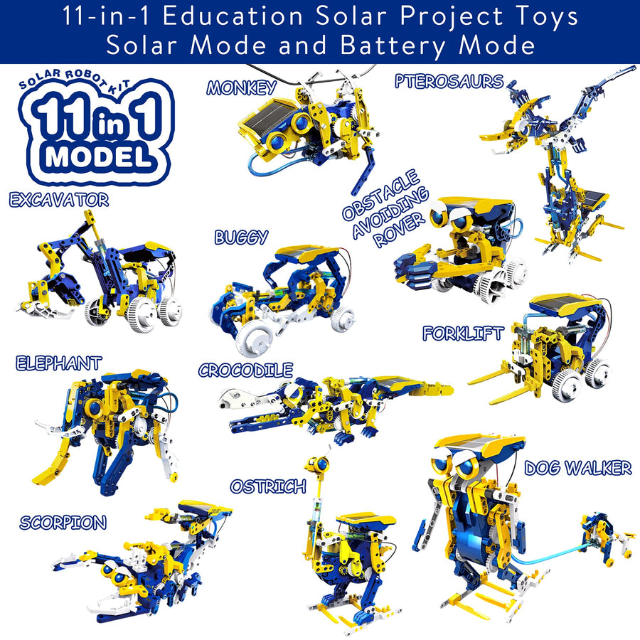 STEM Solar Project Toys 11-in-1, 231 Pieces Solar and Cell Powered 2 in 1, Educational DIY Assembly Kit Science Building Set Gifts for Kids Aged 8+