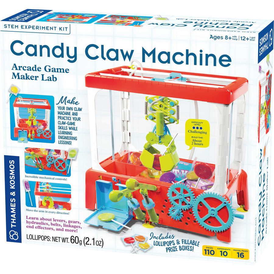 Thames & Kosmos Candy Claw Machine STEM Experiment Maker Lab | Build Your Own Arcade-Style Claw Machine | Learn Hydraulics & Engineering | Includes Lollipops & Decoy Candy Boxes, Difficulty: Advanced
