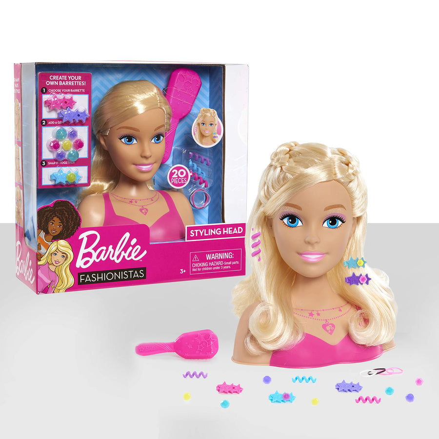Barbie Fashionistas 8-Inch Styling Head, Blonde, 20 Pieces Include Styling Accessories, Hair Styling for Kids, by Just Play