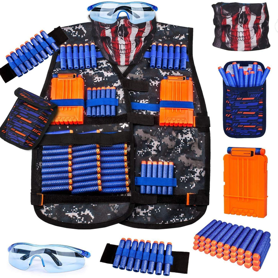 Kids Tactical Vest Kit for Nerf Guns Series with Refill Darts,Dart Pouch, Reload Clips, Tactical Mask, Wrist Band and Protective Glasses,Nerf Vest Toys for 8 9 10 11 12 Year Boys
