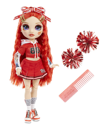 Rainbow High Cheer Ruby Anderson – Red Cheerleader Fashion Doll with 2 Pom Poms and Doll Accessories, Great Gift for Kids 6-12 Years Old