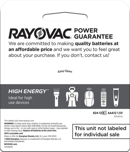 Rayovac AAA Batteries, Alkaline Triple A Batteries (12 Battery Count)