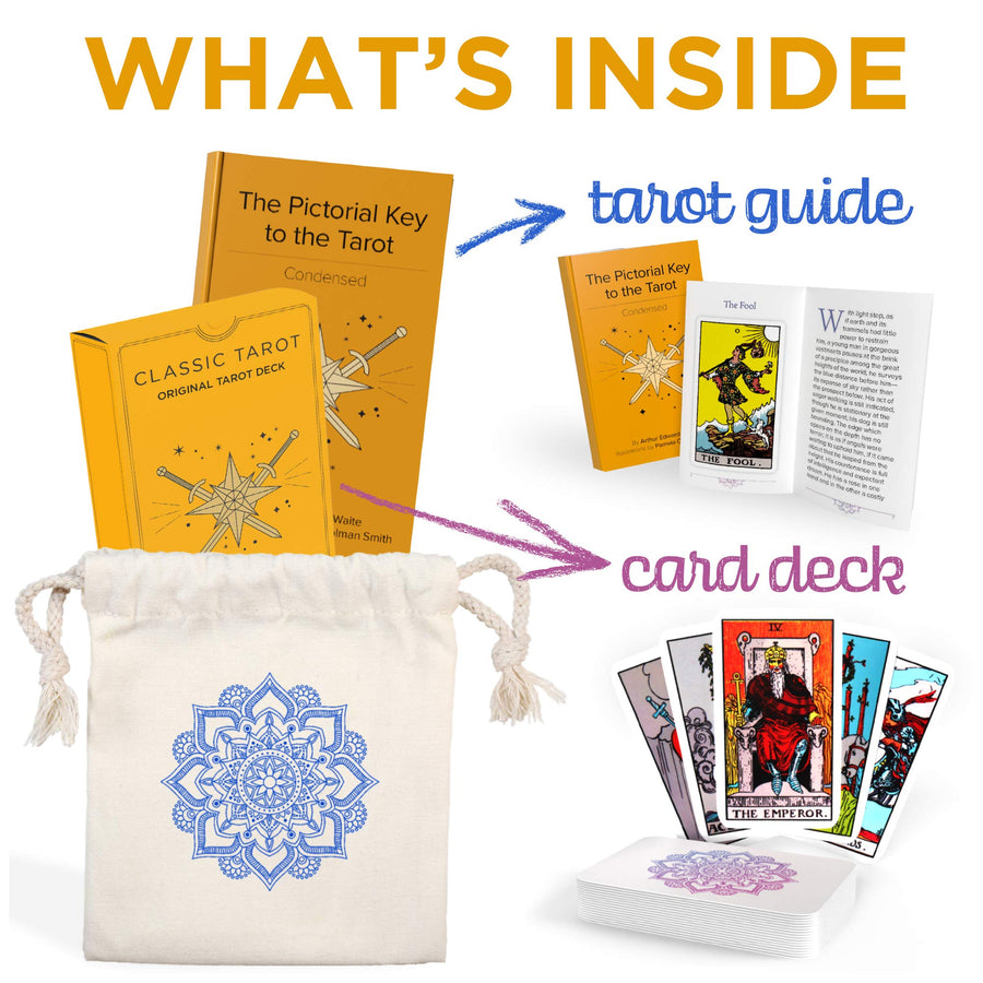 Sagesight Classic Tarot Cards Deck with Guidebook & Premium Linen Carry Bag - Original Pamela Colman Smith Artwork - Vibrant Ink & Rich Colors - Durable Tarot Cards for All Skill Levels