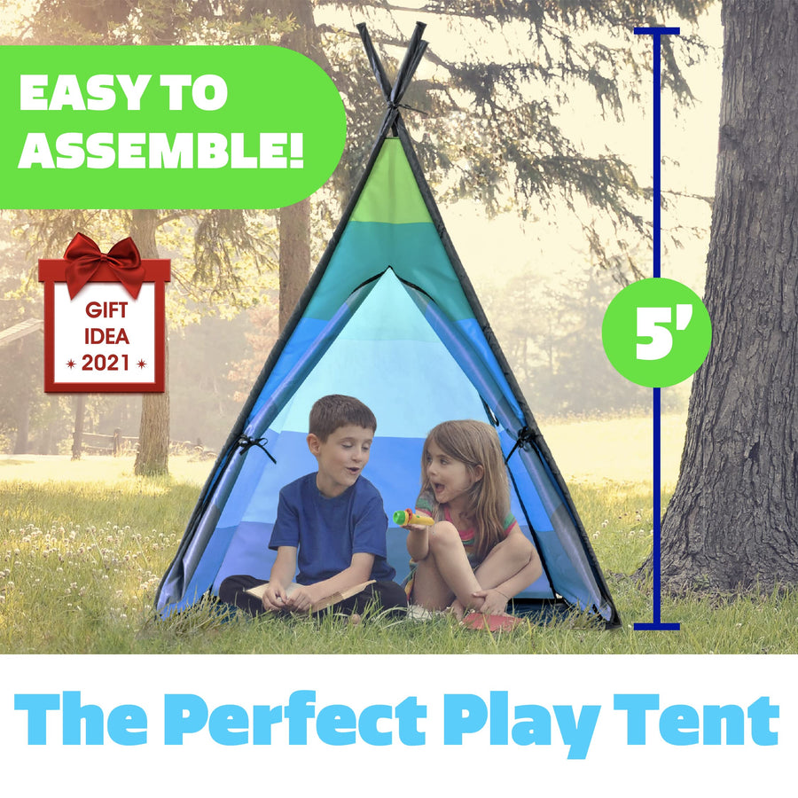 USA Toyz Happy Hut Teepee Tent for Kids - Indoor Pop Up Teepee Kids Playhouse Tent for Boys and Girls with Included Flashlight Projector Toy and Portable Play Tent Storage Bag (Blue)