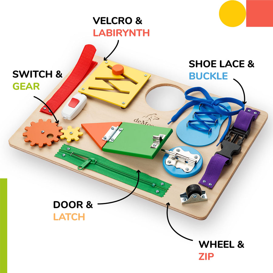 Montessori Busy Board for Toddlers - Wooden Sensory Toys - Toddler Preschool Learning Activities for Fine Motor Skills Travel Toy – Educational Learning Toys for 3 Years Old Boys & Girls