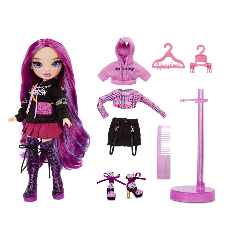 Rainbow High Series 3 EMI Vanda Fashion Doll – Orchid (Deep Purple) with 2 Designer Outfits to Mix & Match with Accessories, Gift for Kids and Collectors, Toys for Kids Ages 6 7 8+ to 12 Years Old
