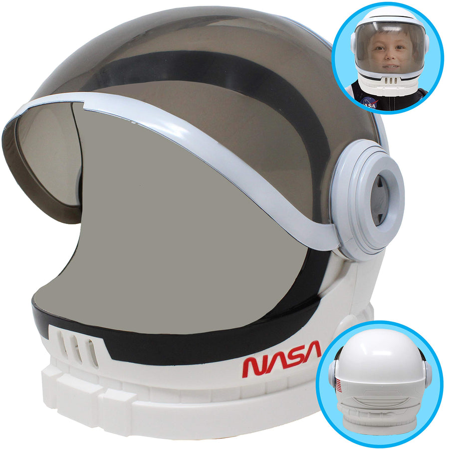 Astronaut Helmet with Movable Visor Pretend Play Toy Set for School Classroom Dress Up, Role Play Accessory, Stocking, Birthday Party Favor Supplies, Girls, Boys, Kids and Toddler. White
