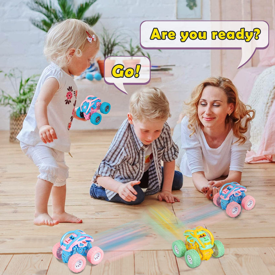 LODBY Cute Push & Go Double-Directions Vehicles Sets for Toddlers Gifts, 3 Pack