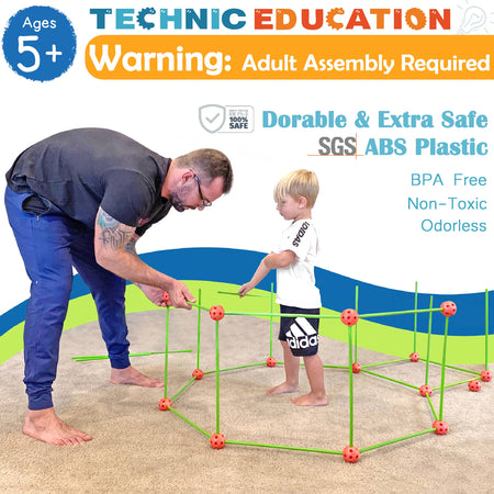 Kids-Fort-Building-Kit-130 Pieces-Creative Fort Toy for 5,6,7 Years Old Boy & Girls- Learning Toys DIY Building Castles Tunnels Play Tent Rocket Tower Indoor & Outdoor