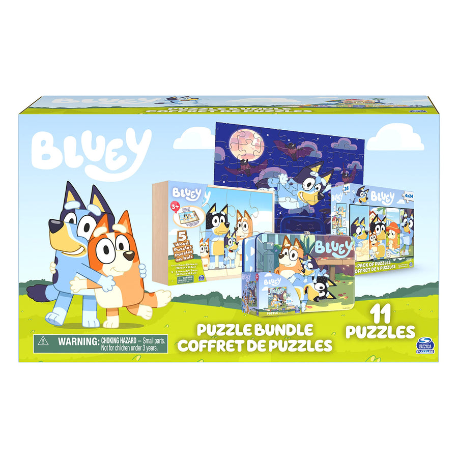Bluey 11 Puzzle Bundle Set, 8- and 24-Piece Wood, Fuzzy, & Die-Cut Jigsaw Puzzles for Preschoolers and Kids