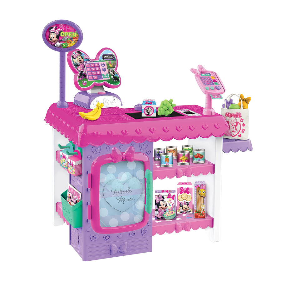 Minnie Mouse Disney Junior Marvelous Market, Pretend Play Cash Register with Realistic Sounds, 45 Play Food Pieces and Accessories, by Just Play
