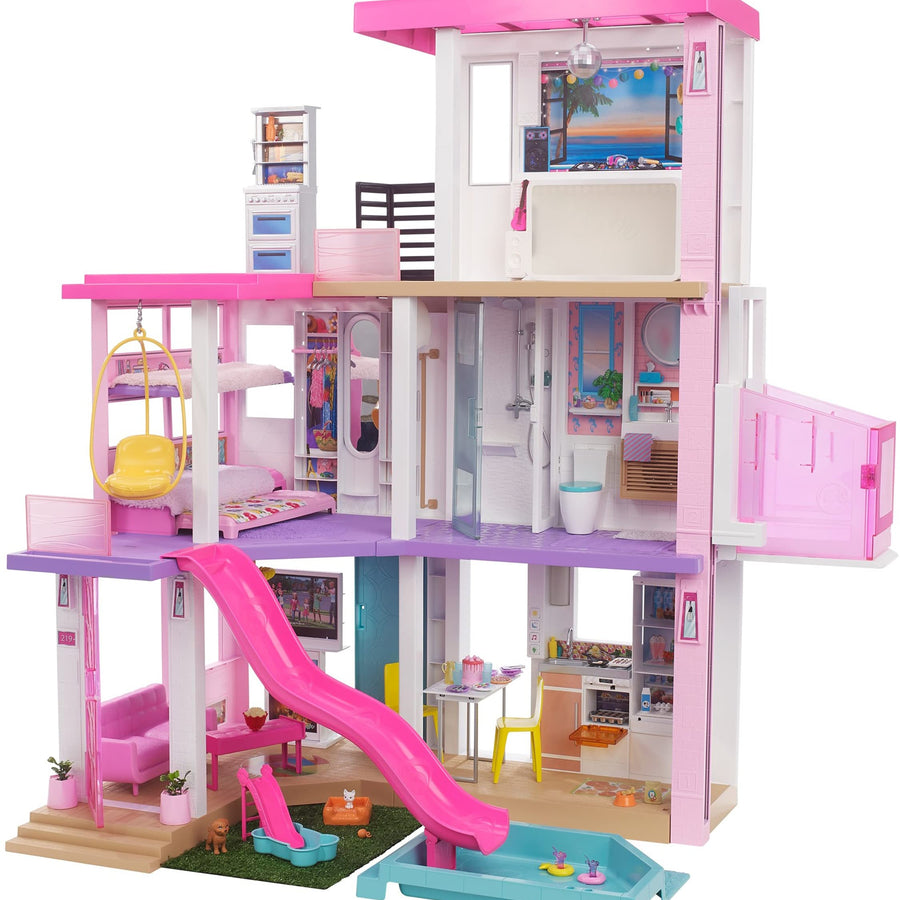 Barbie Dreamhouse (3.75-ft) 3-Story Dollhouse Playset with Pool & Slide, Party Room, Elevator, Puppy Play Area, Customizable Lights & Sounds, 75+ Pieces, Gift for 3 to 7 Year Olds, New for 2021