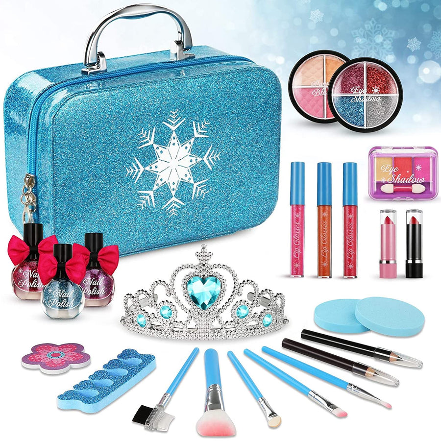 PERRYHOME Kids Makeup Kit for Girl, 24 Pcs Washable Makeup Kit Real Cosmetic Toy with Bag, Safe & Non-Toxic Frozen Makeup Set for Princess, Toddler Makeup Set Kids Toys for 3-12 Years Old Girls Gift
