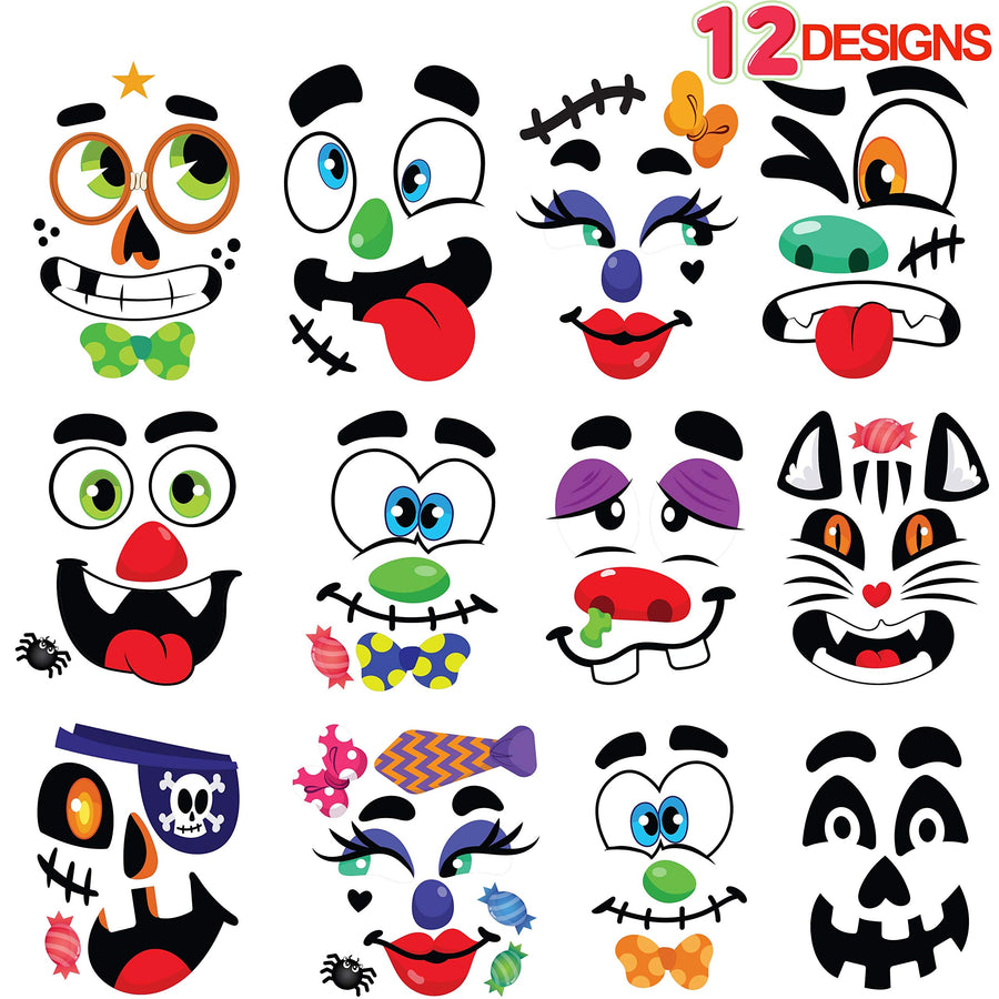 JOYIN Make 40 Faces Pumpkin Decorating Stickers with 18 Sticker Sheets in 12 Different Designs and Sizes Halloween Party Supplies Trick or Treat Party Favors