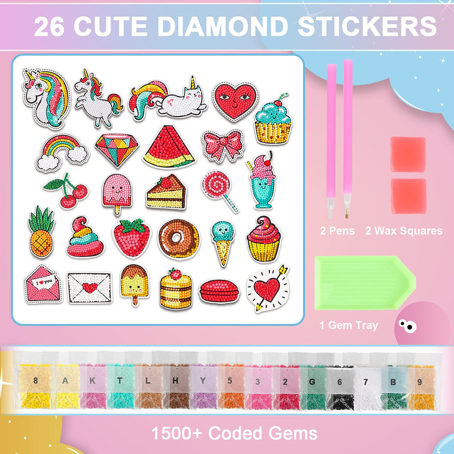 TOY Life 5D Diamond Painting Kits for Kids- Diamond Art Kids Arts and Crafts- 26pcs Diamond Painting Stickers- Diamond Art Kits- Gem Art Crafts Kits Art Set for Kids- Unicorn Diamond Painting for Kids