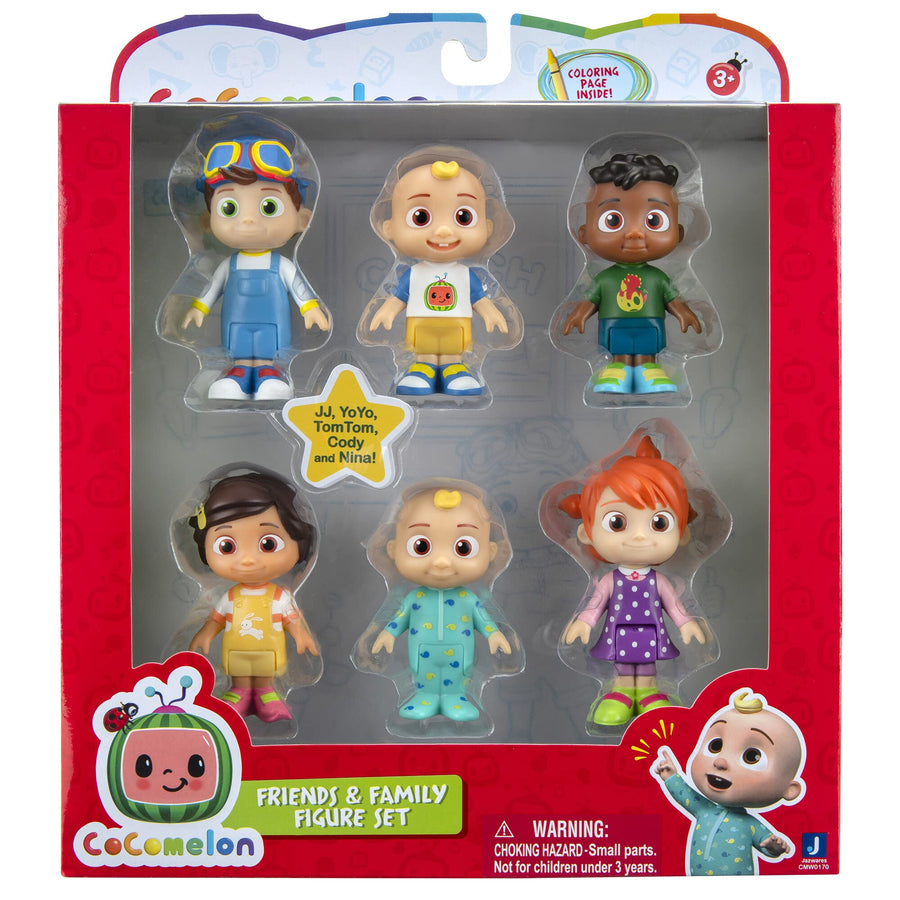 CoComelon Official Friends & Family, 6 Figure Pack - 3 Inch Character Toys - Features Two Baby JJ Figures (Tee and Onesie), Tomtom, YoYo, Cody, and Nina - Toys for Babies and Toddlers
