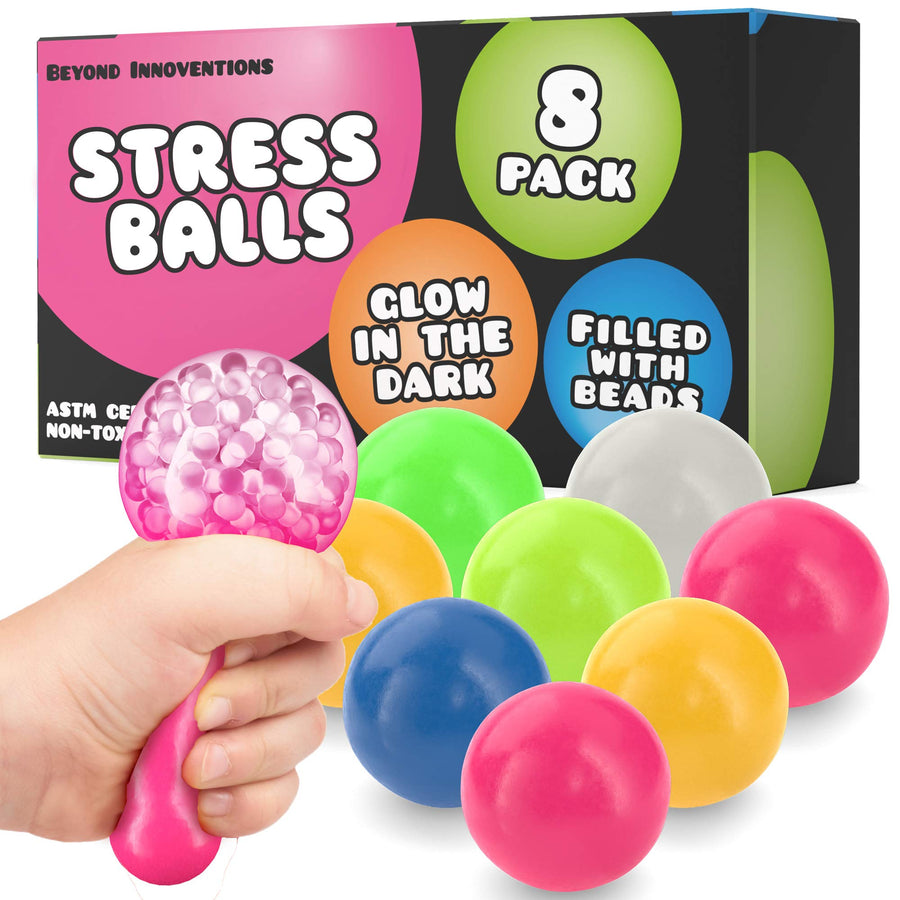 Sticky Balls - Fidget Pack of 8 - Squishy Glow in The Dark Sensory Ball Stress Toys - Sticks to Ceiling and Wall - Stress Relief Gifts, Party Supplies, Anxiety Relief Items for Kids and Adults