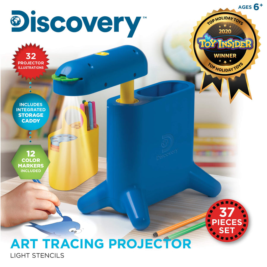Discovery Kids Art Tracing Projector Kit for Kids, 32 Stencils and 12 Markers Included, Easy Portable Learn to Draw Sketch Machine