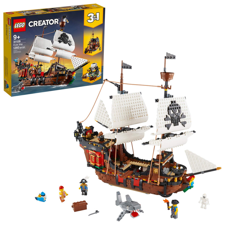 LEGO Creator 3in1 Pirate Ship 31109 Building Playset for Kids who Love Pirates and Model Ships, Makes a Great Gift for Children who Like Creative Play and Adventures (1,260 Pieces)